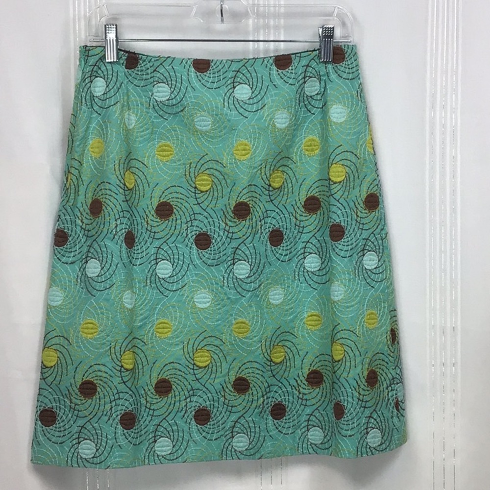 Kathlin Argiro Atelier Turquoise Abstract Embroidered Lined A-Line Skirt Sz 8 - Picture 3 of 11